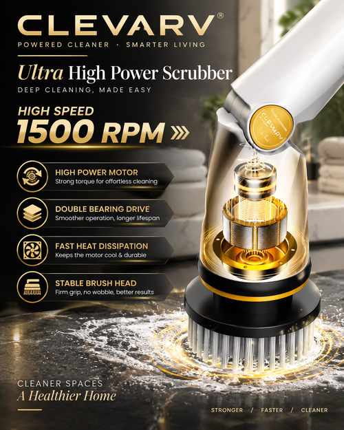 CLEVARY® Ultra Power Cordless Spin Scrubber 1500RPM Electric Cleaning Brush With Adjustable Long Handle