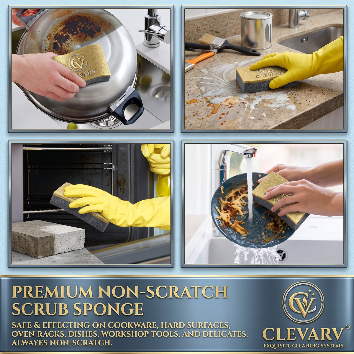 CLEVARY® Premium Non-Scratch Scrub Sponge Advanced Multi-Surface Cleaning Sponge for Kitchen & Home