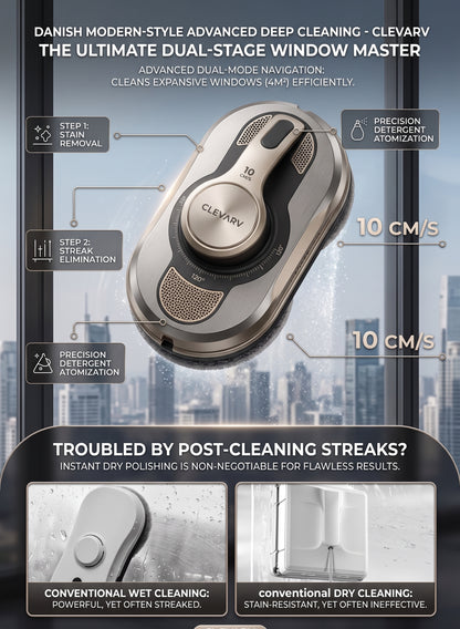 CLEVARY® Smart Window Cleaning Robot Dual-Stage Automatic Glass Cleaner With Intelligent Navigation System