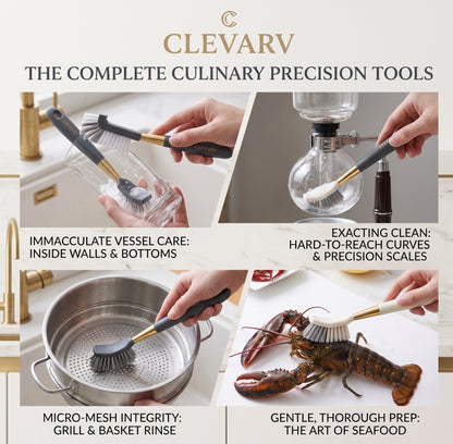 CLEVARY® KitchenPro™ Premium Cleaning Brush Kit 5-Piece Kitchen Deep Cleaning Tool Set for Pots, Pans, Stoves & Hard-to-Reach Areas
