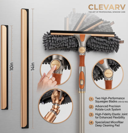 CLEVARY® Elite Window Cleaning System Premium Microfiber Window Cleaner With Flexible Rotating Head
