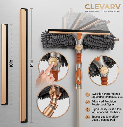 CLEVARY® Elite Window Cleaning System Premium Microfiber Window Cleaner With Flexible Rotating Head