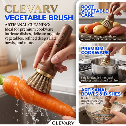 CLEVARY® Natural Wood Vegetable Cleaning Brush Premium Root Vegetable Scrubber for Gentle Kitchen Cleaning