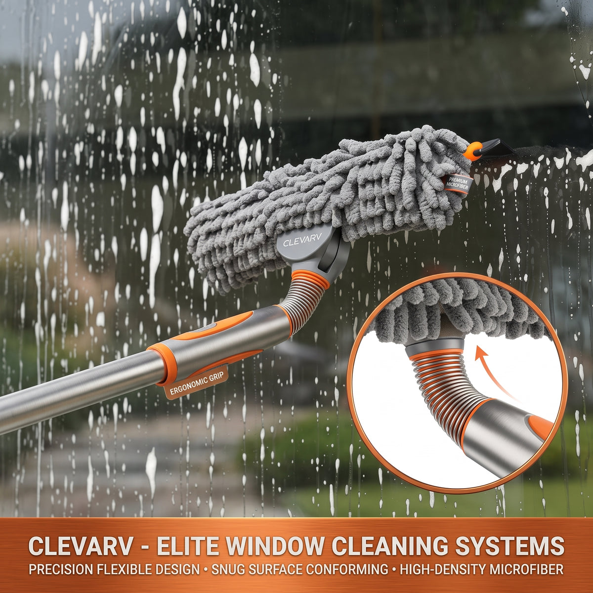 CLEVARY® Elite Window Cleaning System Premium Microfiber Window Cleaner With Flexible Rotating Head