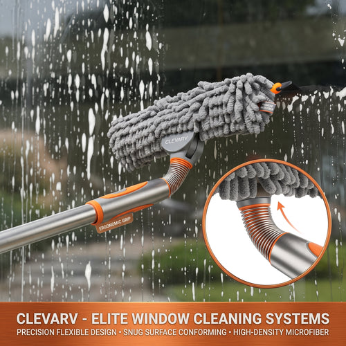 CLEVARY® Elite Window Cleaning System Premium Microfiber Window Cleaner With Flexible Rotating Head