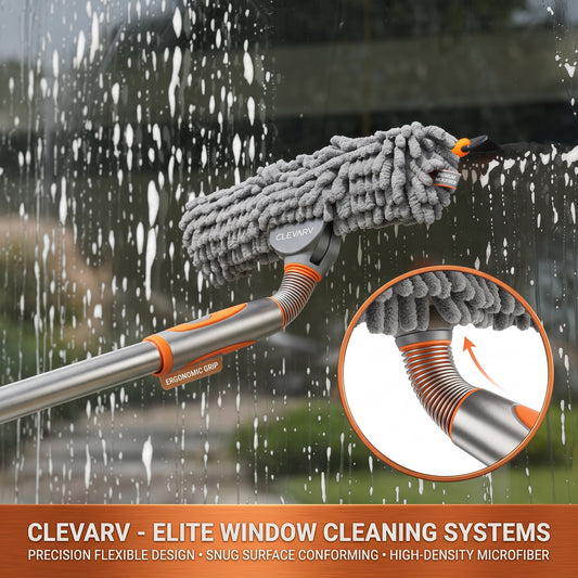 CLEVARY® Elite Window Cleaning System Premium Microfiber Window Cleaner With Flexible Rotating Head