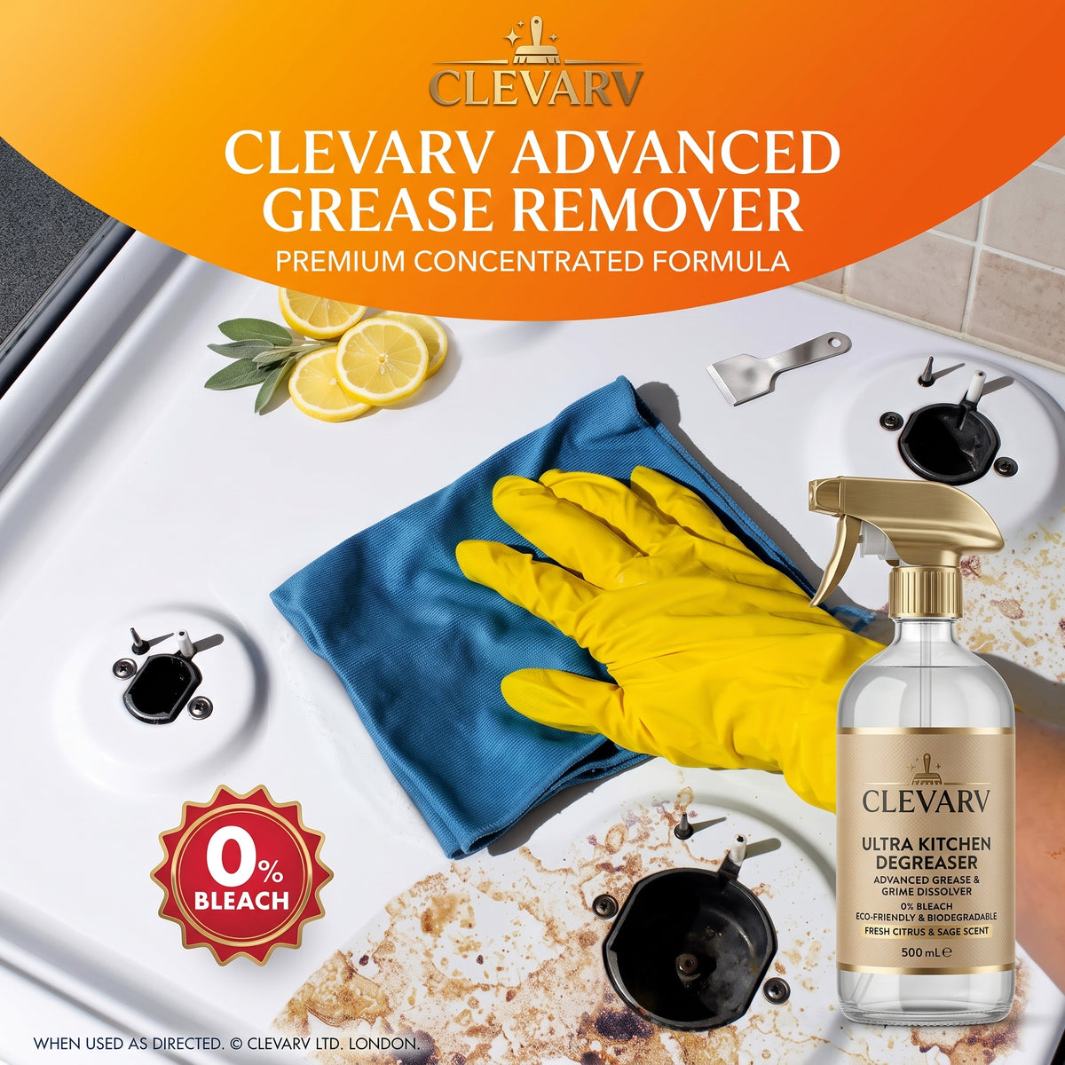 CLEVARY® Ultra Kitchen Degreaser Advanced Grease & Grime Remover | Plant-Based Multi-Surface Cleaner