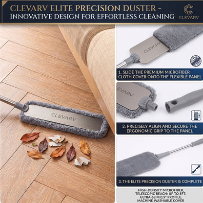 CLEVARY® FlexReach™ Premium Gap Cleaning System Ultra-Thin Extendable Microfiber Duster for Hard-to-Reach Areas