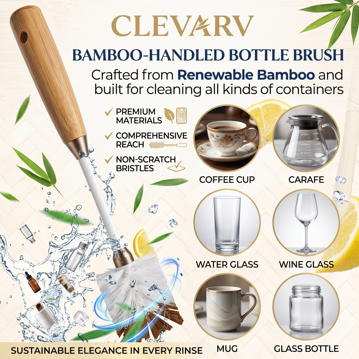 CLEVARY® Natural Wood Vegetable Cleaning Brush Premium Root Vegetable Scrubber for Gentle Kitchen Cleaning